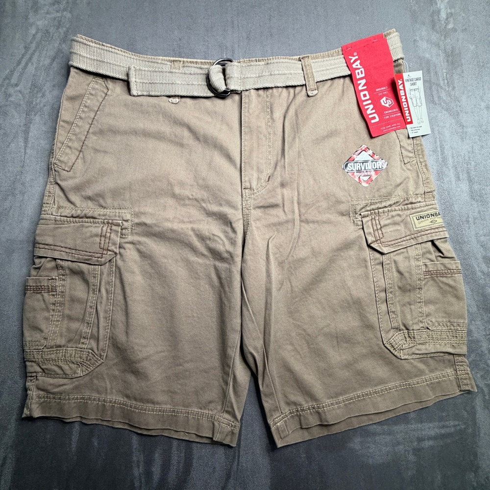 Unionbay Survivor Cargo Shorts Mens 38 Dugout Tan Belted New With Tags Y186F3D